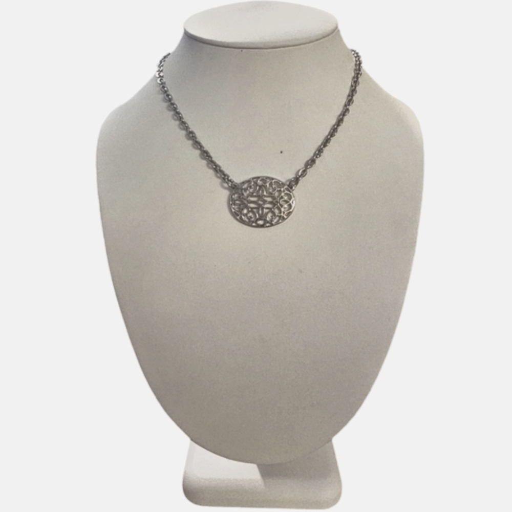 lia sophia Lacework Necklace Lace Filigree Design Silver Tone 16-19” Rhodium Plt